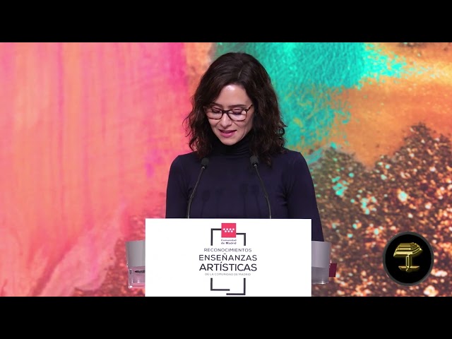 Isabel Díaz Ayuso en el acto de reconocimiento a  los 25 centros públicos de enseñanzas artísticas