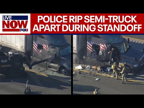 Wild police chase: Semi-truck ripped apart during standoff near Houston, TX | LiveNOW from FOX