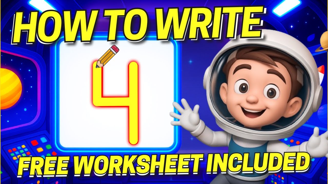 Learn to Write Number 4 - Interactive Writing Lesson + Free Worksheet (Coco + Super Simple Inspo)