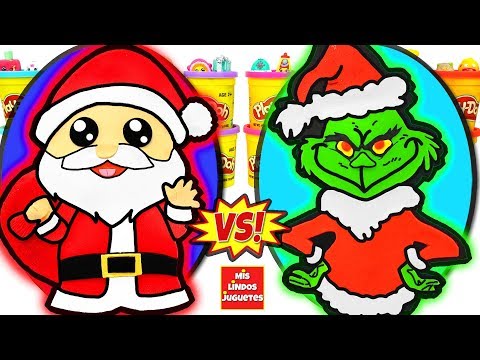 Huevos Sorpresa Gigantes de Papa Noel o Santa Claus VS El Grinch de Plastilina Play Doh en Español