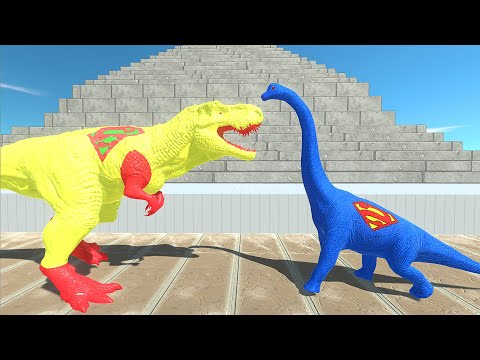 Superman T-REX Death Run Brachiosaurus Death Fall - Animal Revolt Battle Simulator
