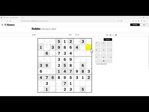 The New York Times Hard Classic Sudoku - Feb 9, 2023