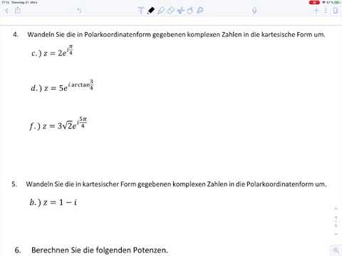 Übungsblatt2 Aufgaben 4, 5 und 6 (Master)  - Komplexe Zahlen