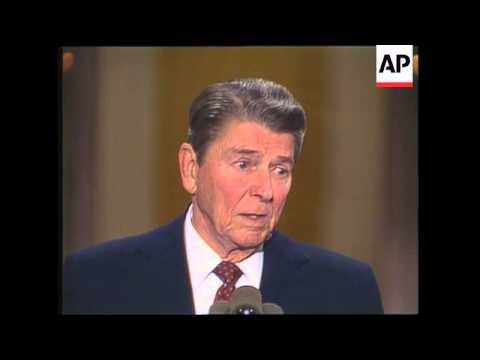 President Ronald Reagan conducts his final news conference as President of the United States