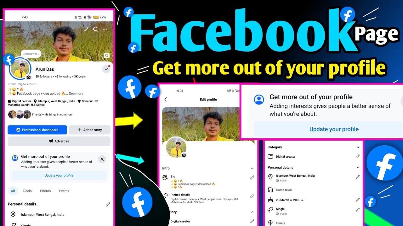 Facebook Get more out of your profile // Update your profile Facebook page
