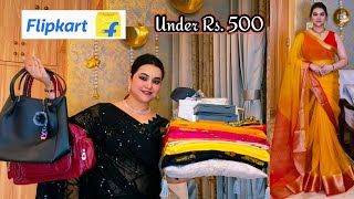 Flipkart Under Rs.500 Printed saree, jewellery set, bag & Footwear haul// Office & Daily wear haul