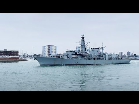 HMS Kent outbound from Portsmouth for the first time in 2022