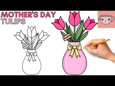 How To Draw Mother's Day Tulips in Vase | Cute Easy Step By Step Drawing Tutorial