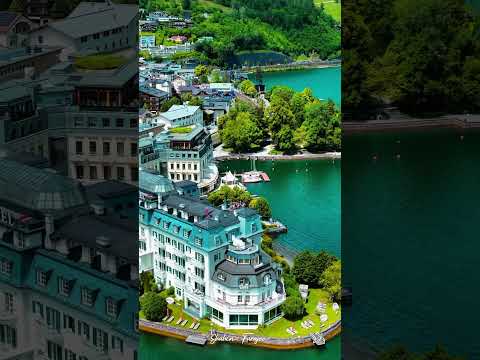 A paradise beneath the skies: The majestic Zell am See and mountains 🚁💙 🇦🇹 #austria #zellamsee