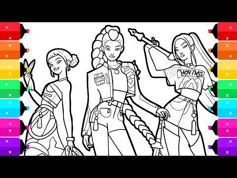 Coloring Rumi, Zoey, Mira from KPop Demon Hunters Coloring Book