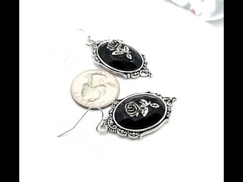 JOJI BOUTIQUE: Jet Black Rose Cameo Drop Earrings