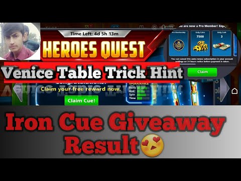 Venice Table Trick Hint||Iron Cue Account Giveaway Result||By AZIZ 8BP. Video