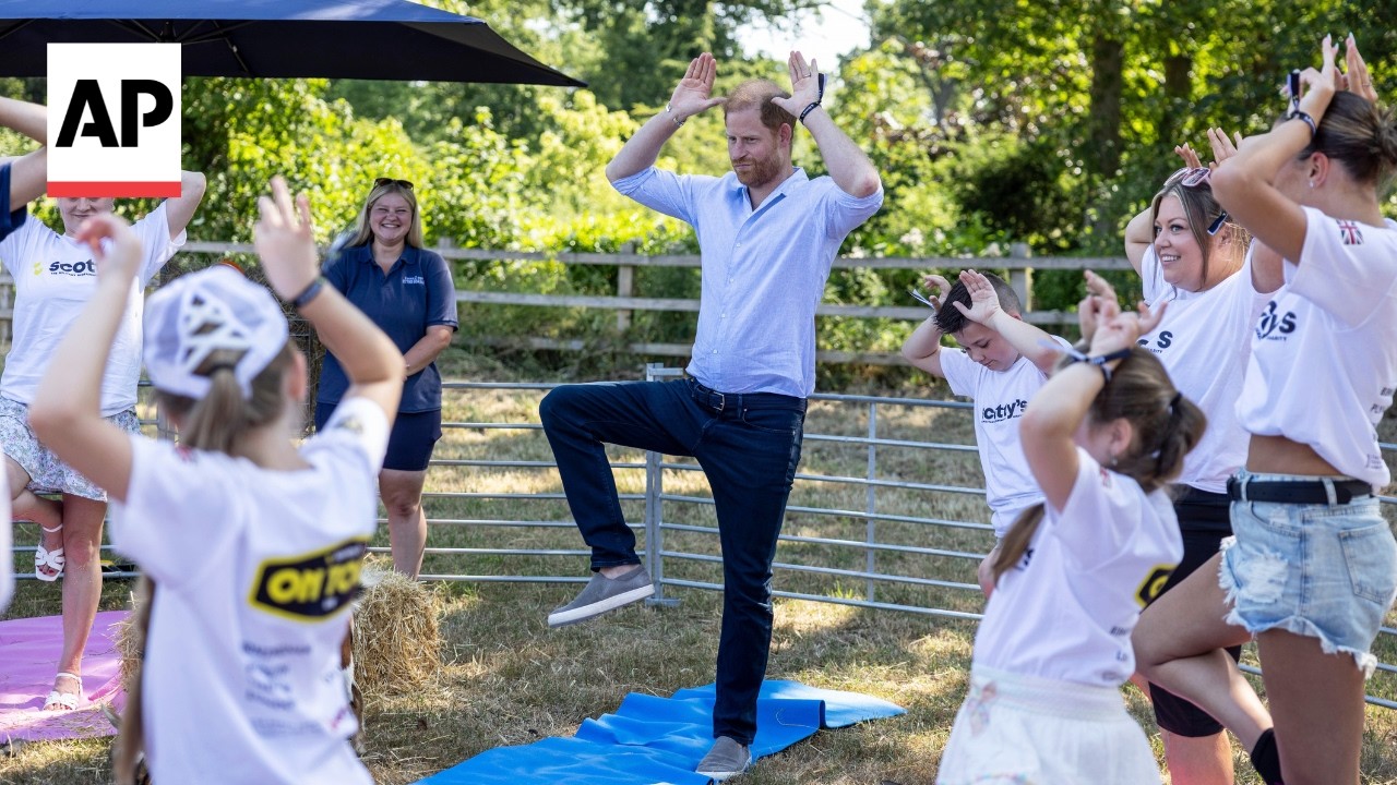 Video: Prince Harry participates in goat yoga at UK charity summer festival