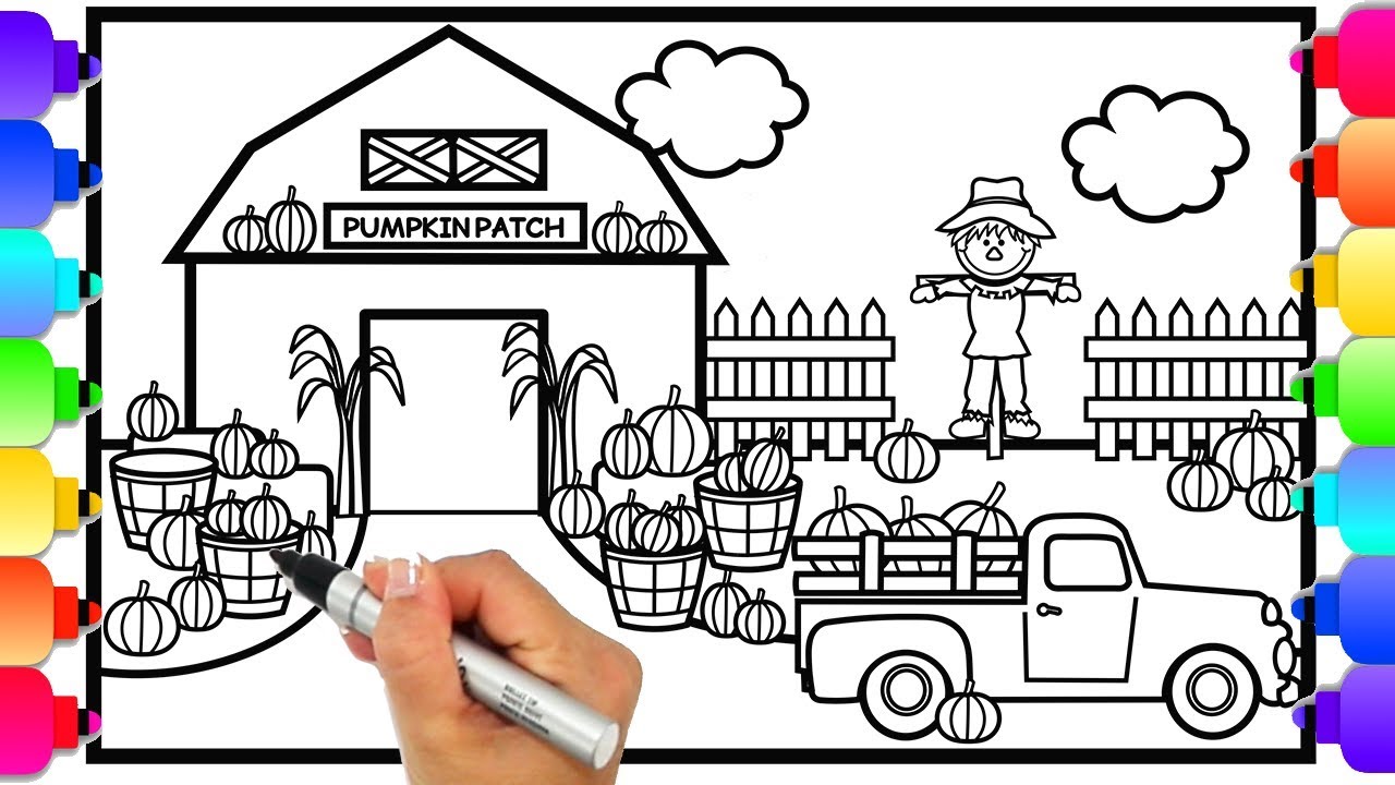 How to Draw a Pumpkin Patch for Kids | Easy Fall Coloring Pages 🍂💛🍂💚🍂💛🍂