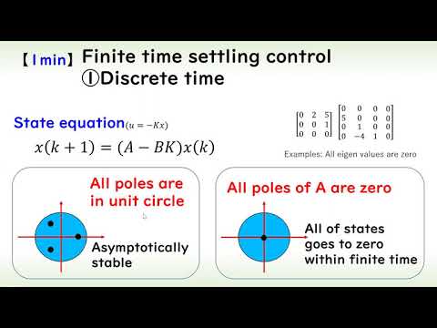 機械システム工学科 (Control engineering) Finite time settling control 1 (Discrete time system, 1 minute explanation)