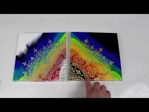 (467) Stenciling Over My Chakra Dips! Fluid Acrylic Pouring Paint Video
