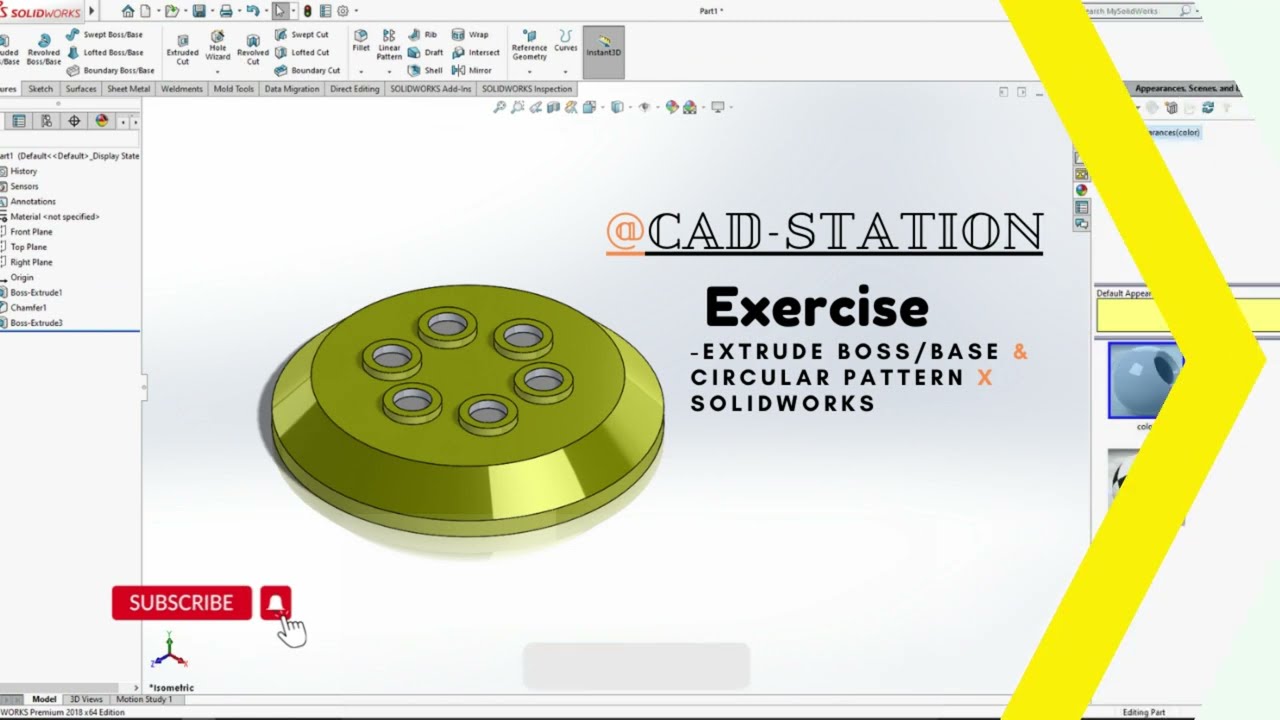 #solidworks  Extrude Boss/Base || Circular Pattern