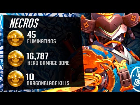 Necros OP Genji gameplay - 45 elims! [ Overwatch Season 32 Top 500 ]