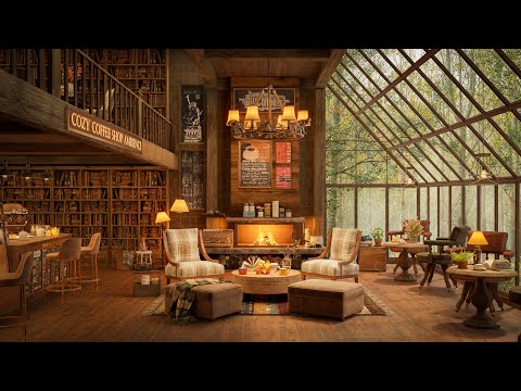Jazz Relaxing Music & Cozy Coffee Shop Ambience | Forest vibes | Warm Jazz  to Study, Work and Relax