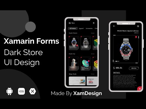 XamDesign Xamarin Forms Dark Store UI Design (GitHub Code)