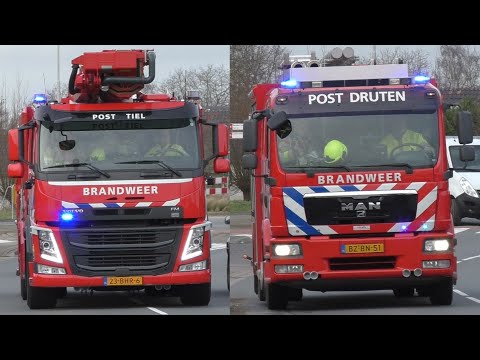 Prio 1 TS 08-4431 en HW 08-8551 met spoed naar een Industriebrand in Beneden-Leeuwen
