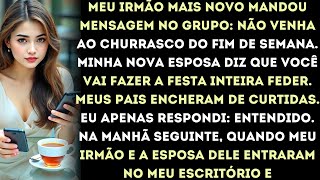 meu irmão mais novo mandou mensagem “não venha ao churrasco” — até ele entrar no meu escritório…