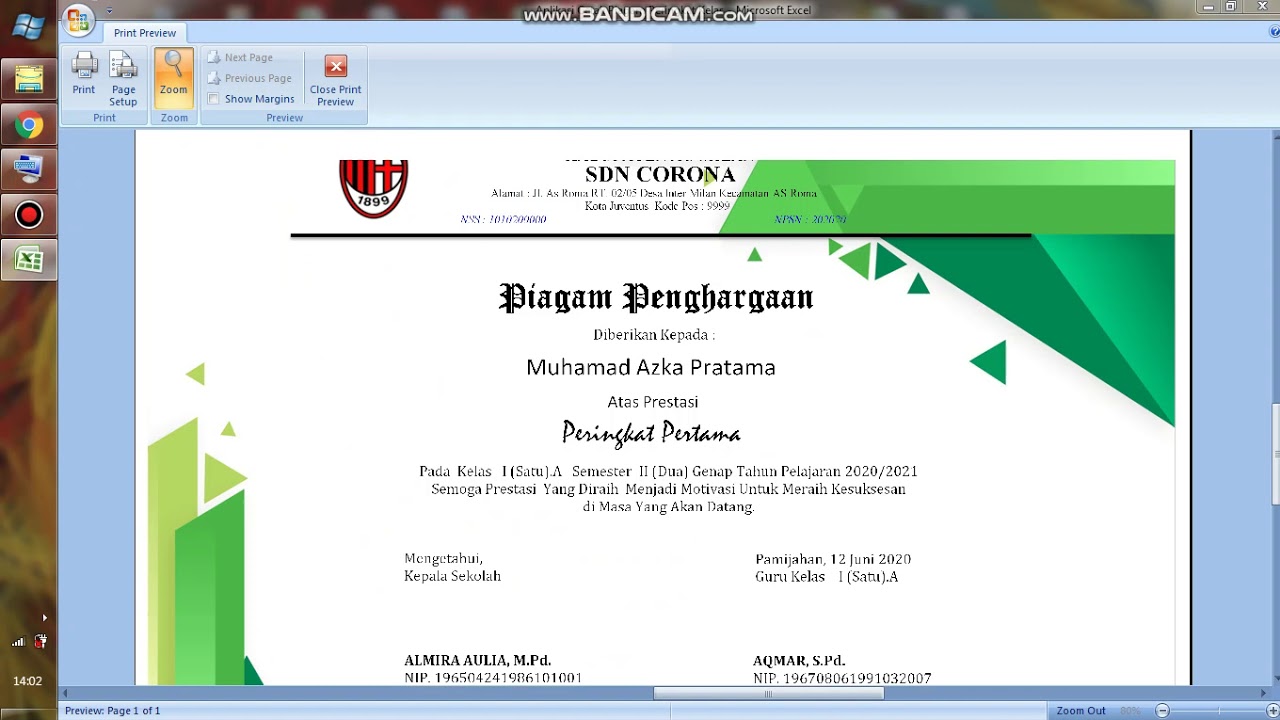 Aplikasi Cetak Piagam Peringkat Kelas