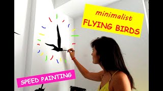 DIY: How to Paint Minimalist Flying Birds (seagulls) in a Living Room - Speed Mural Painting
