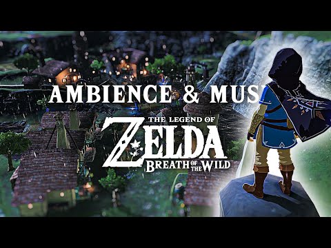 🌧️ Rainy Night in Hateno Village 🌧️ Zelda Ambience & Optional Music