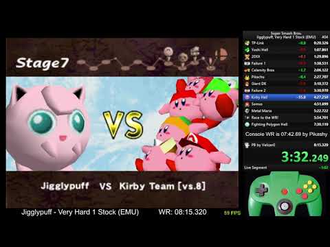 Super Smash Bros. Jigglypuff, Very Hard 1 Stock No Continues - 07:57.380 (EMU) [WR]