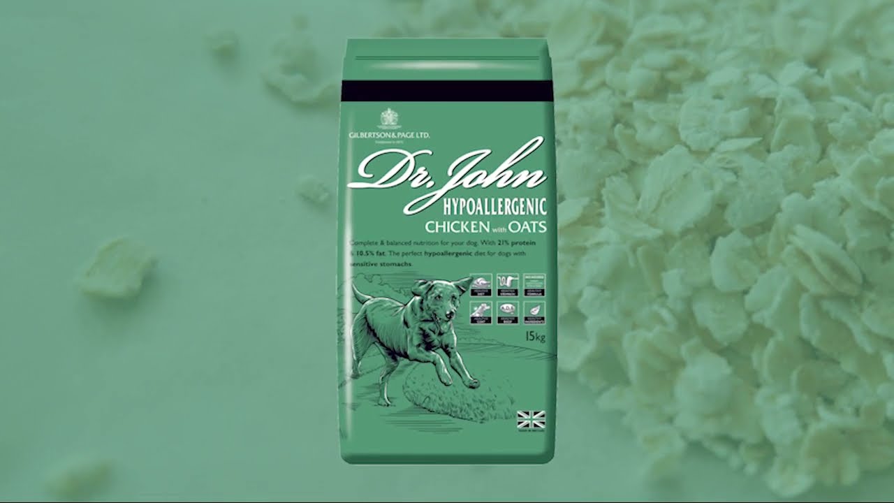 Watch video Dr. John Hypoallergenic Chicken with Oats | Perfect for adult working dogs with sensitive stomachs Now Dr. John Hypoallergenic Chicken with Oats | Perfect for adult working dogs with sensitive stomachs