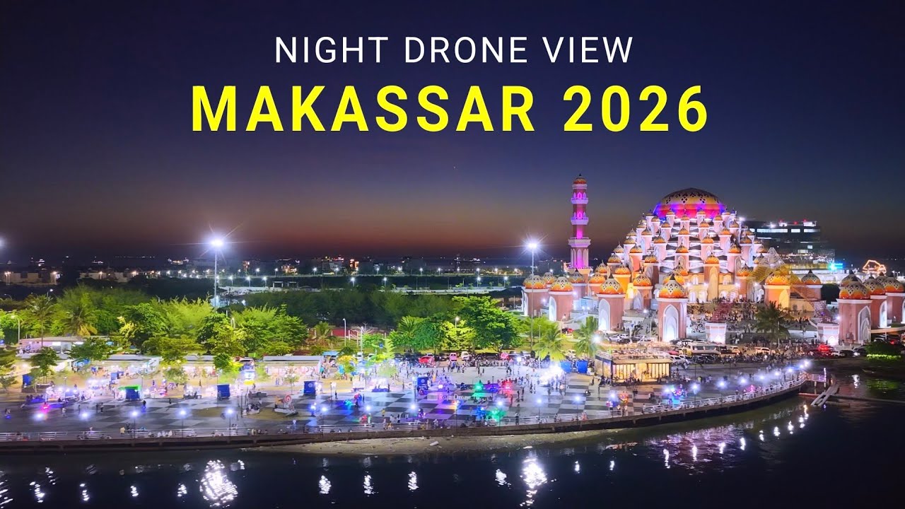 Night Drone View Makassar City Indonesia 2026