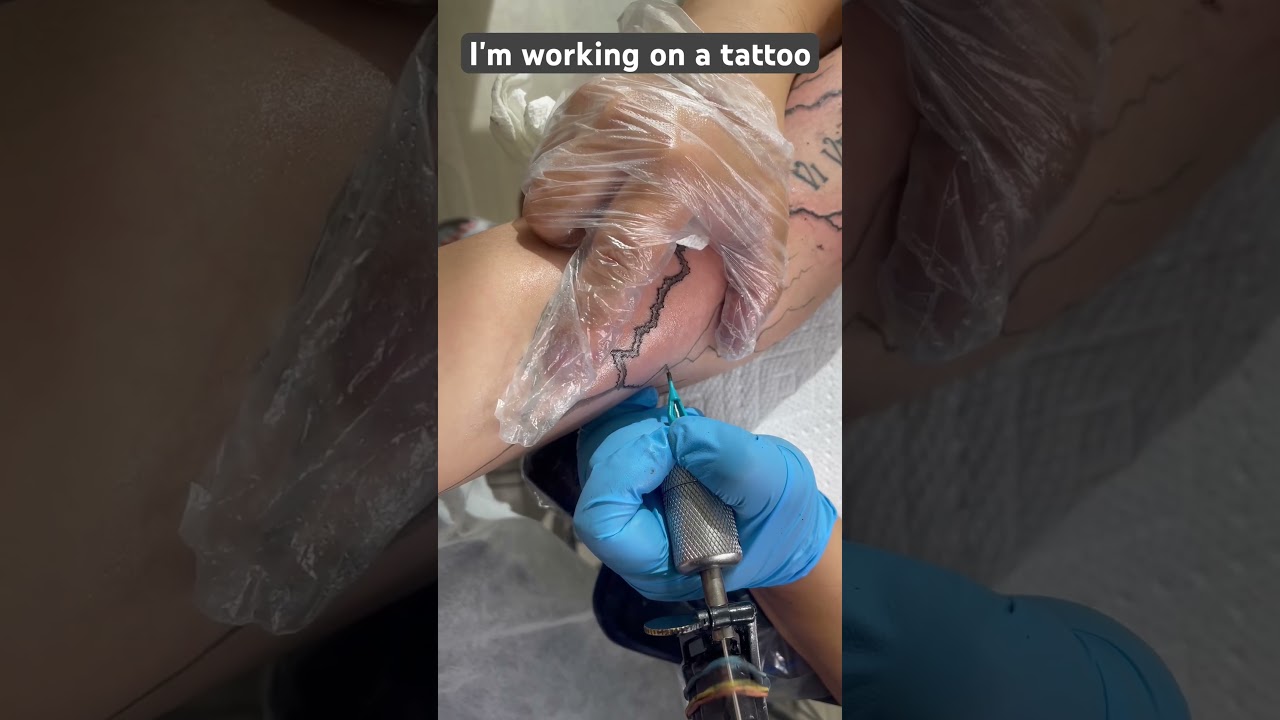 Vancouver Tattoo: I'm at work, making several black lightning bolts on arm #vancouvertattoo #tattoo