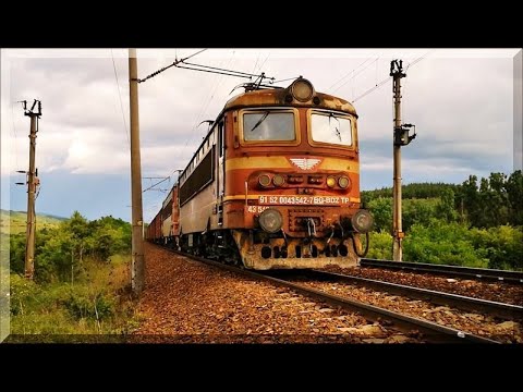 BDZ Freight Trains with multiple locomotives climbing from Verinsko to Vakarel Station in Bulgaria