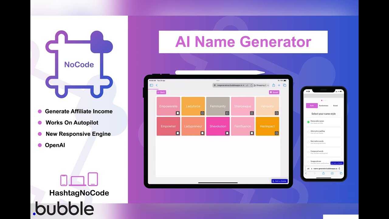 AI Name Generator | Bubble.io Template [Earn Affiliate Income on Autopilot with AI]