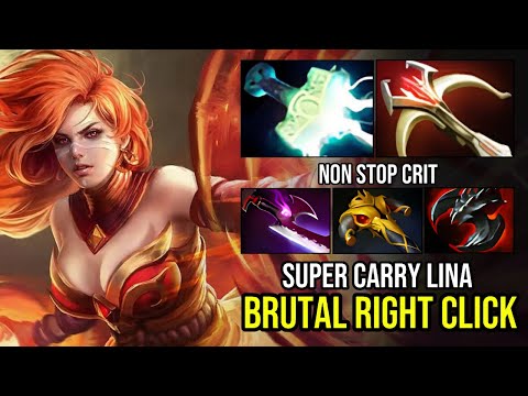 Super Carry Lina! Brutal Daedalus + Mjolnir Right-Click Build Hits Like a Machine Gun! | Dota 2