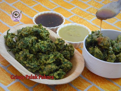 पालक पकोड़ा रेसिपी | Crispy Palak Pakora Chaat | Spinach Fritters | पालक भजिए