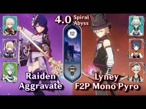 C0 Lyney Mono Pyro & C0 Raiden Aggravate | Spiral Abyss 4.0 - Floor 12 9 Stars | Genshin Impact 4.0
