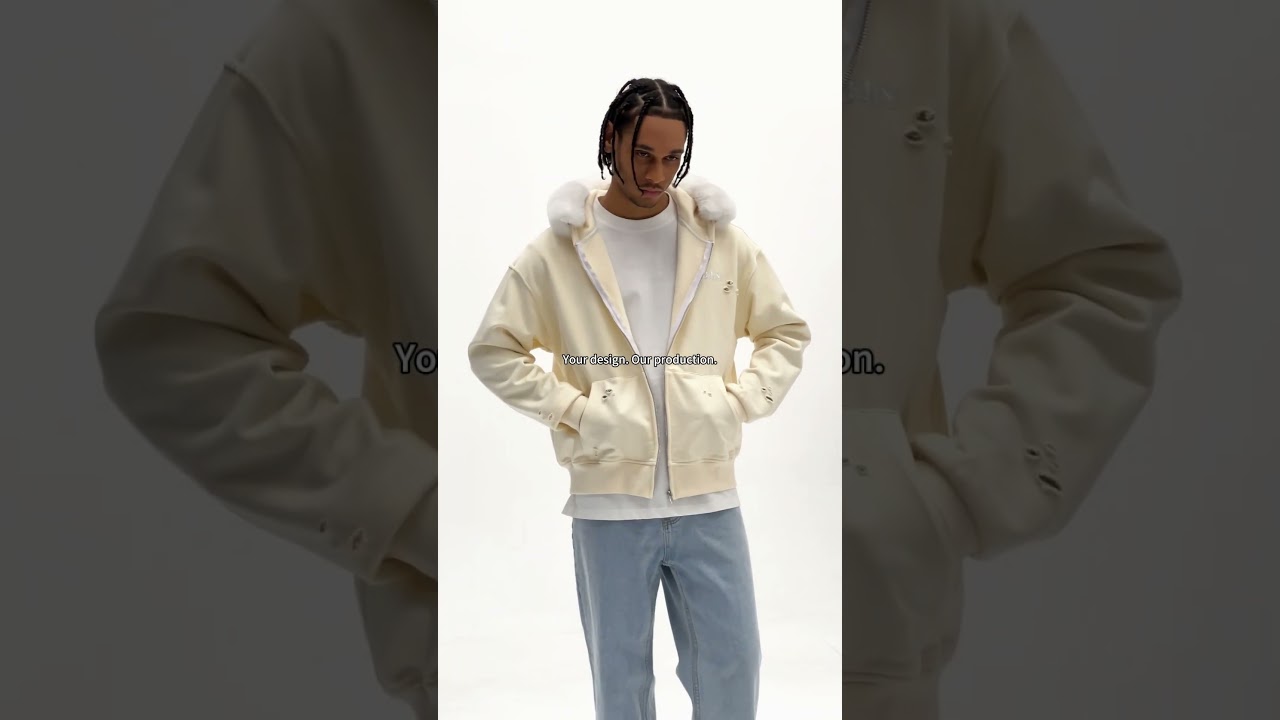 Close-Up: Embroidery Machine in Action + Fur-Hood Beige Hoodie 🧵🧸 #madeinchina #garmentfactory