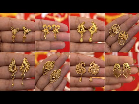 Latest daily wear gold earrings designs/light weight gold earrings design/1 gram simple gold earring