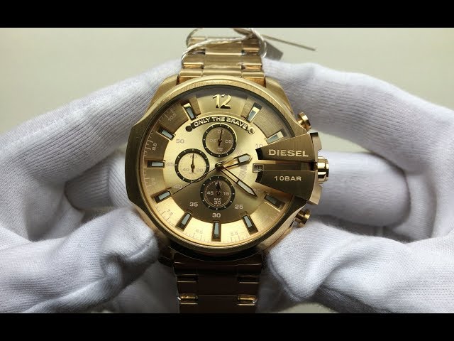 Vídeo relacionado con Diesel Reloj Mega Chief para Hombre, Movimiento cronógrafo con Correa de Acero Inoxidable, Tono Dorado y Rojo, 51 mm