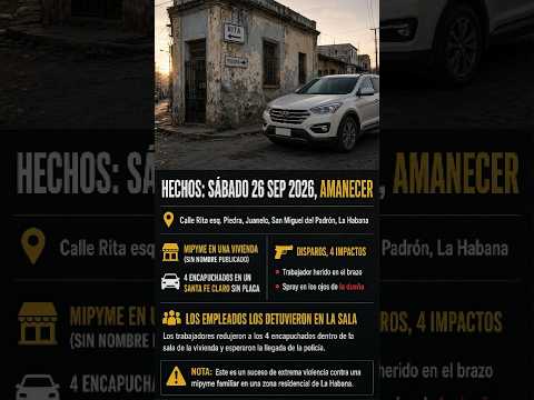 ASALTO ARMADO A MIPYME EN LA HABANA: 4 ENCAPUCHADOS, SANTA FE SIN PLACA, 4 DISPAROS Y SPRAY EN LOS !