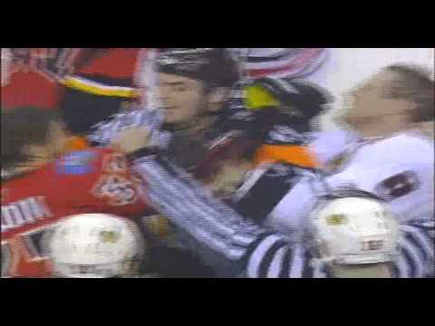 Burish Crosscheck - Brawl/Scrum @ End - Flames Blackhawks Game 3 - April 20 09