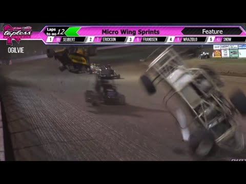 Multiple Micro Wing Sprint Cars Crash And Flip Over