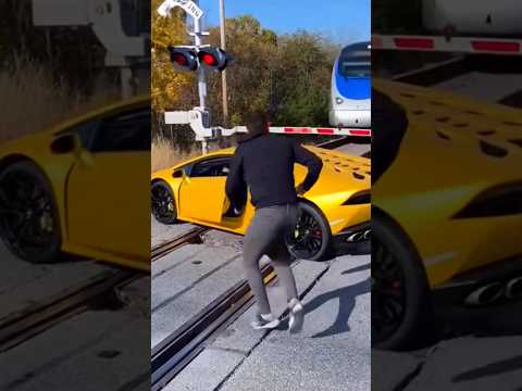 🚆He can’t save the Lamborghini 😭 #lamborghini #crash #traincrash #accident #gta #funny