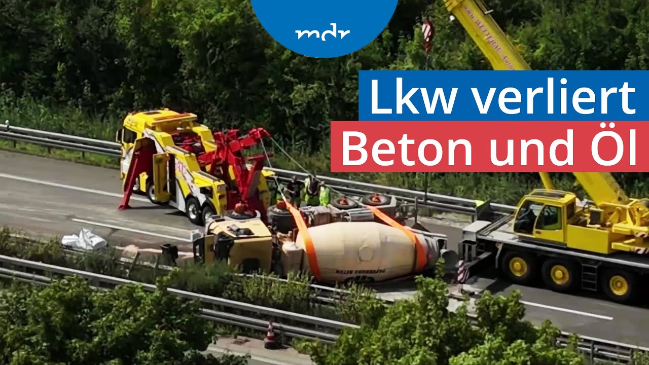 Lkw-Unfall auf der A14 bei Halle: Betonmischer auf Gegenfahrbahn umgekippt | MDR um 2 | MDR