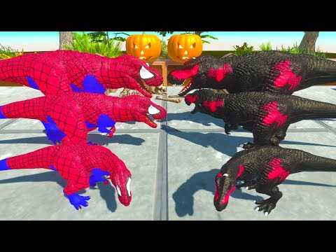 Dinosaur Red Venom Team vs Spiderman Team T-rex Death Battle - Animal Revolt Battle Simulator