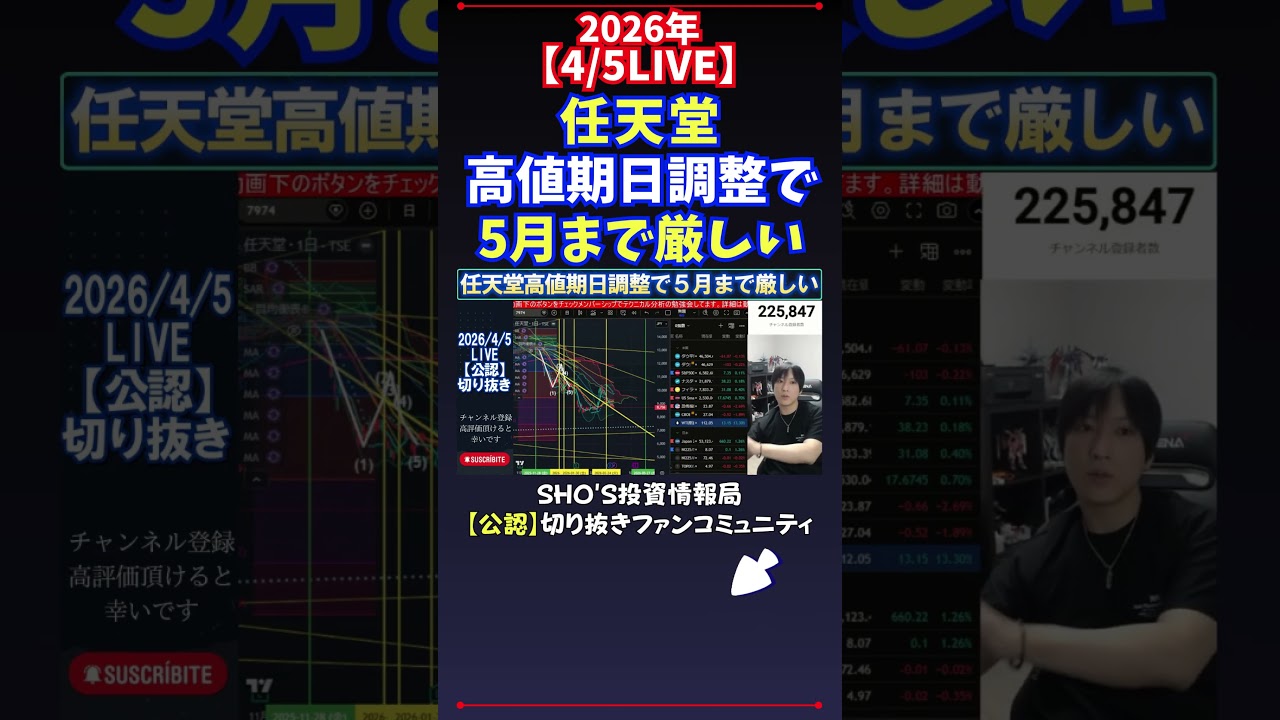 【4/5LIVE】任天堂高値期日調整で5月まで厳しい #日経平均株価 #投資
