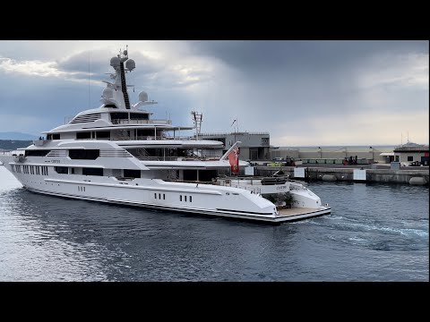 Luxury Mega Yacht CLOUD 9 - leaving Port Hercules MONACO @archiesvlogmc