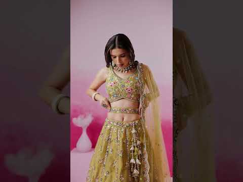 Mustard Bridel Net Moti, Sequins embroidery Semi-Stitched Bridel Lehenga choli & Dupatta